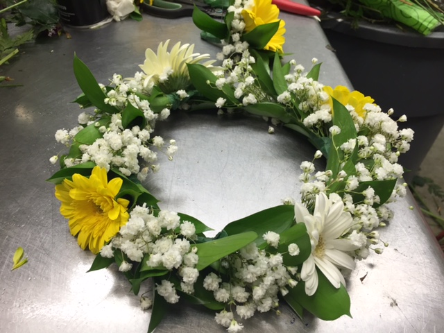 Flower crown made out baby's breath and mini gerbera daisies