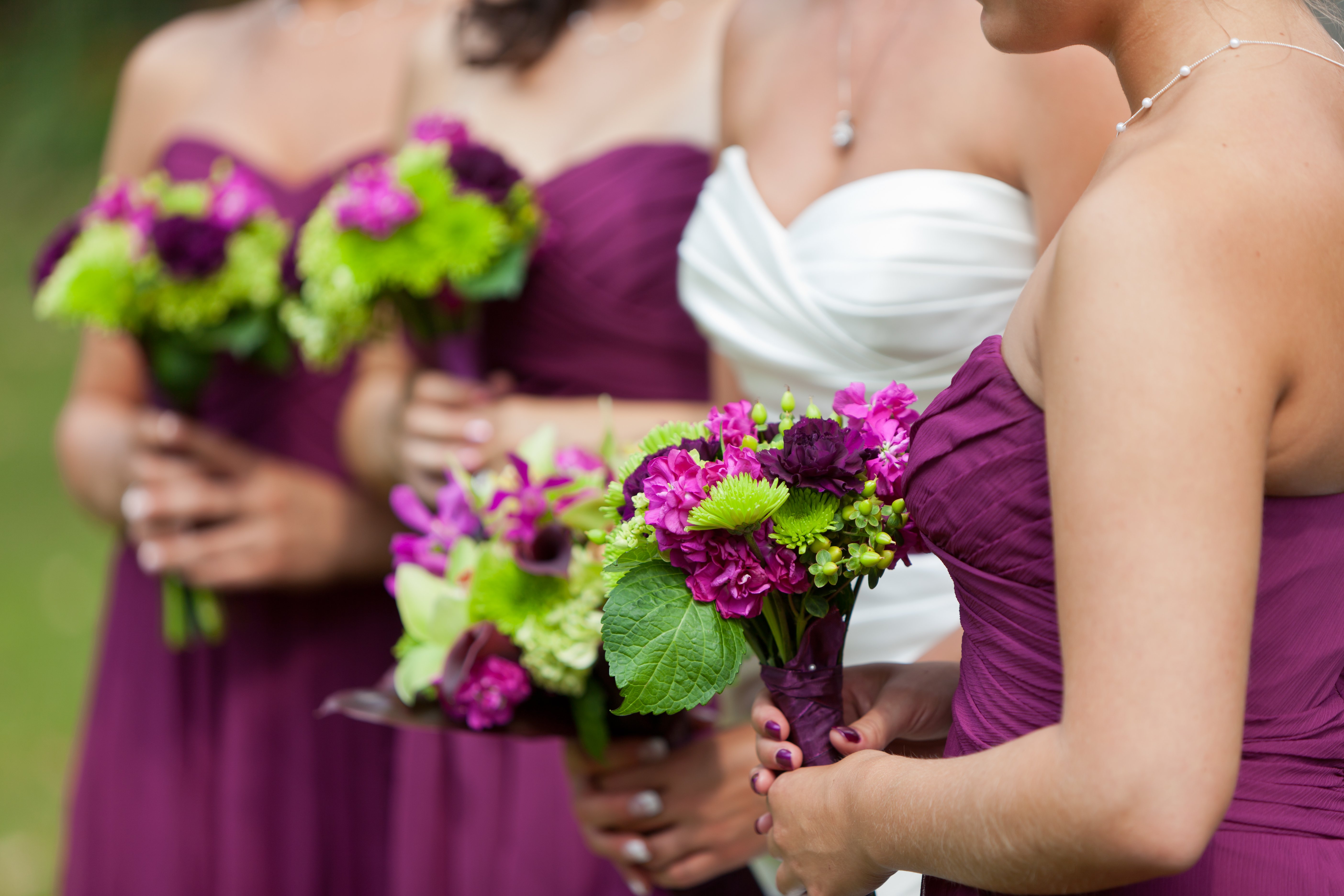 magenta green and purple bridal bouquets