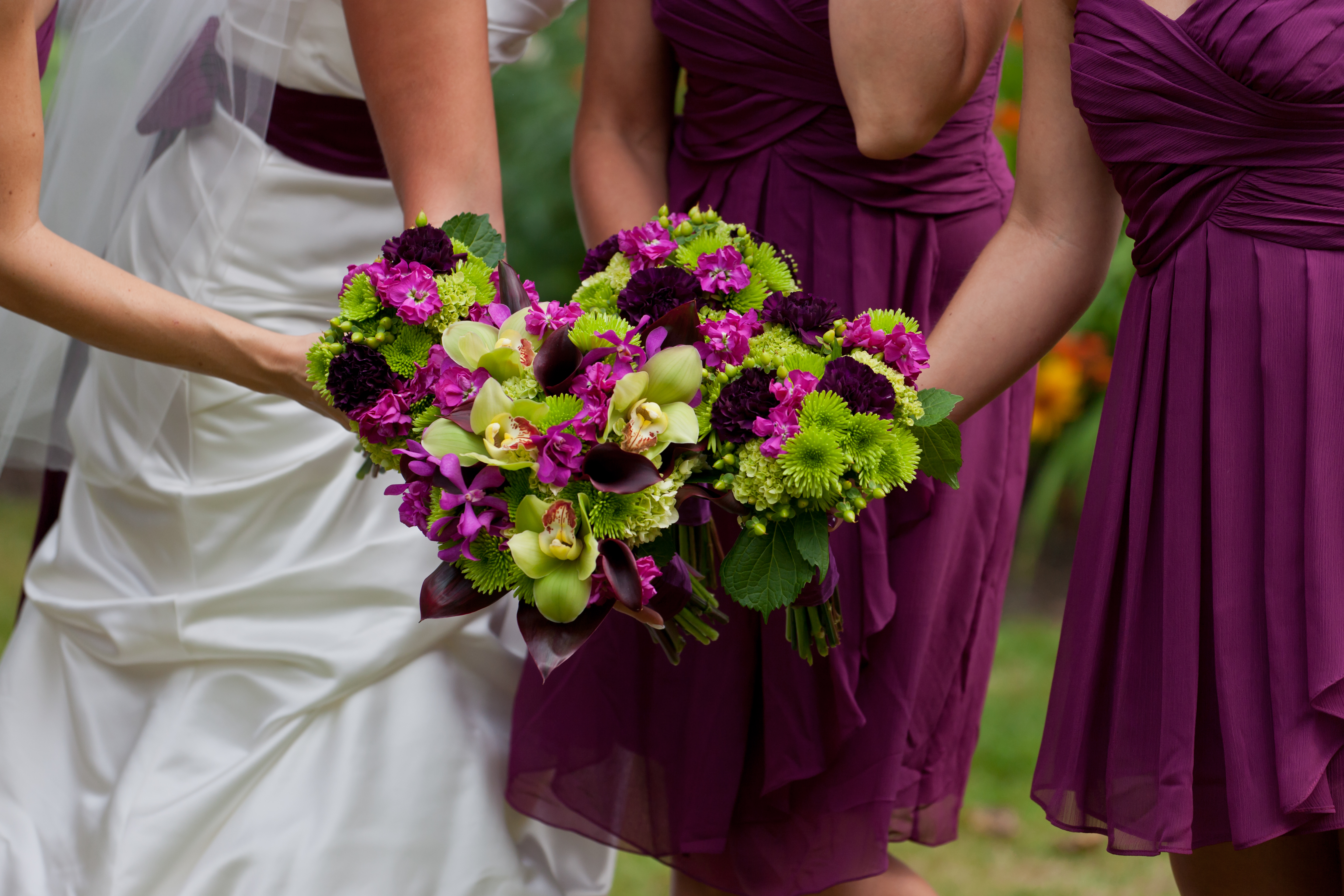 Green and purple wedding bouquets