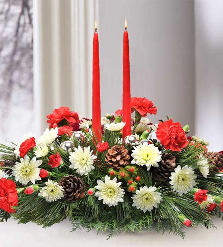 A Very Merry Christmas Centerpiece by Durocher Florist 