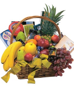 Fruit and Gourmet Basket by Rose Bud Flowers & Gifts
