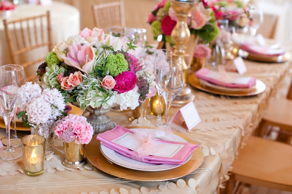 Customer stationary, linens, candles and decor  combine for a fairy tale table setting
