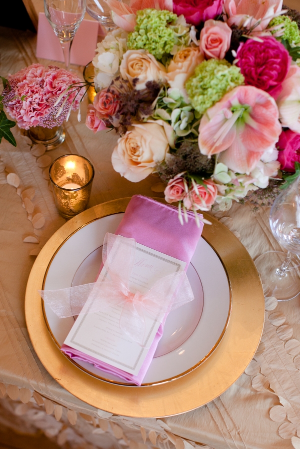 Pink and gold table setting