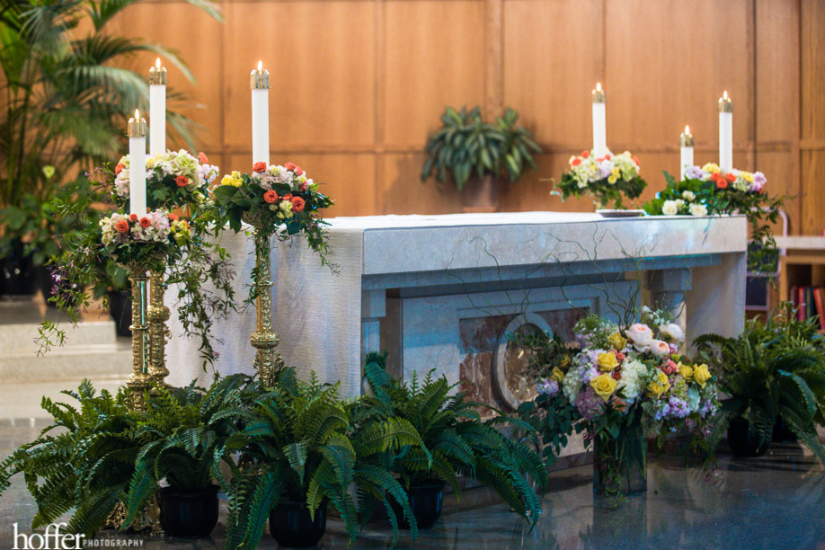 Loose garden style flowers designed for the church alter