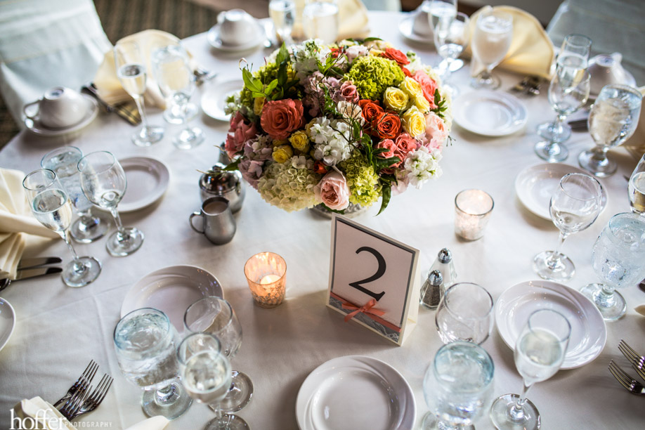 Centerpiece of greens, pinks, blushes and whites