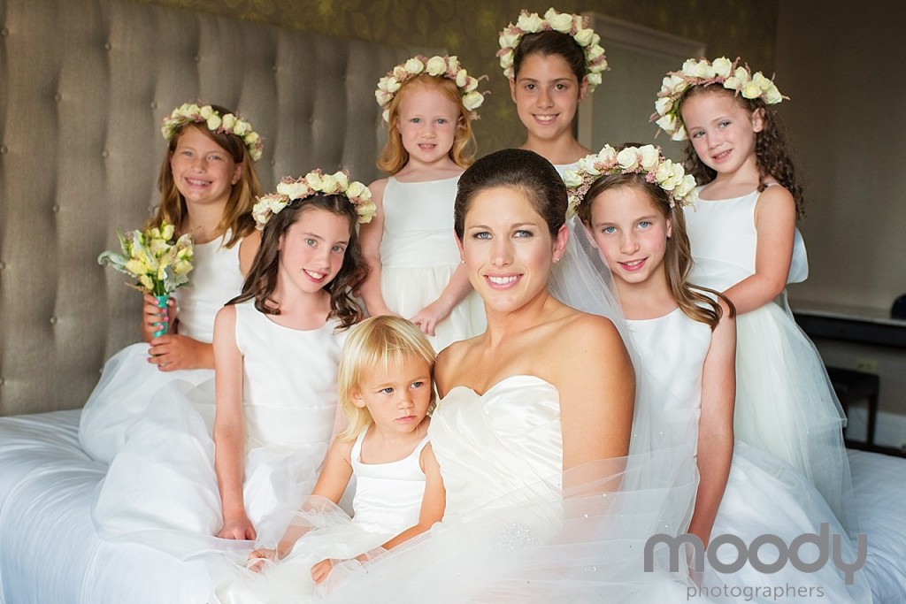 White rose floral crowns for the bridal party