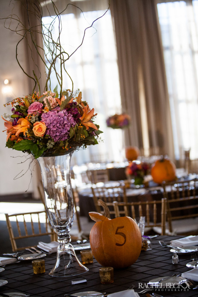 carved pumpkin centerpiece table number