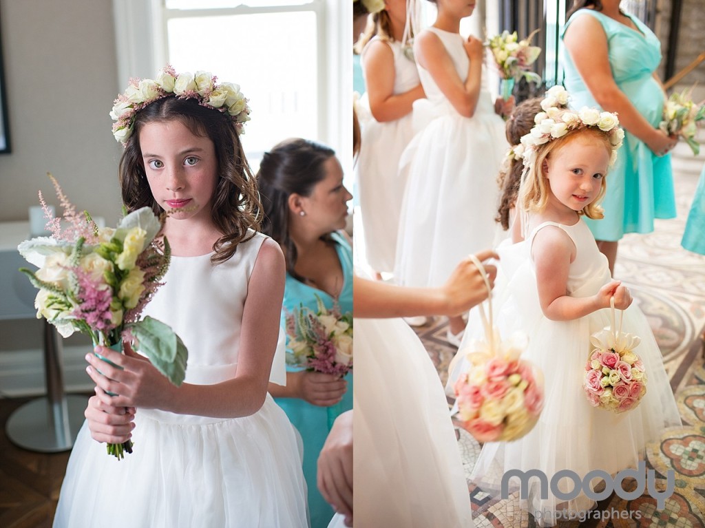 Pink and white pomanders, floral crowns and petite garden bouquets were created for the youngest - and most adorable! - of the bridal party.