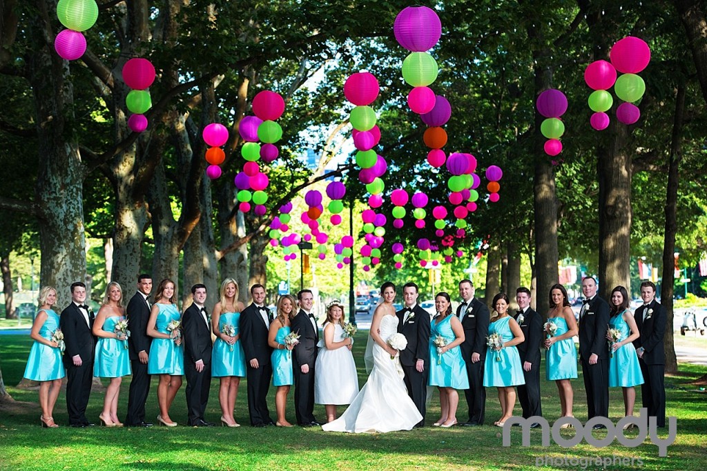 Colorful paper lanterns provided the perfect photo op for the wedding party.