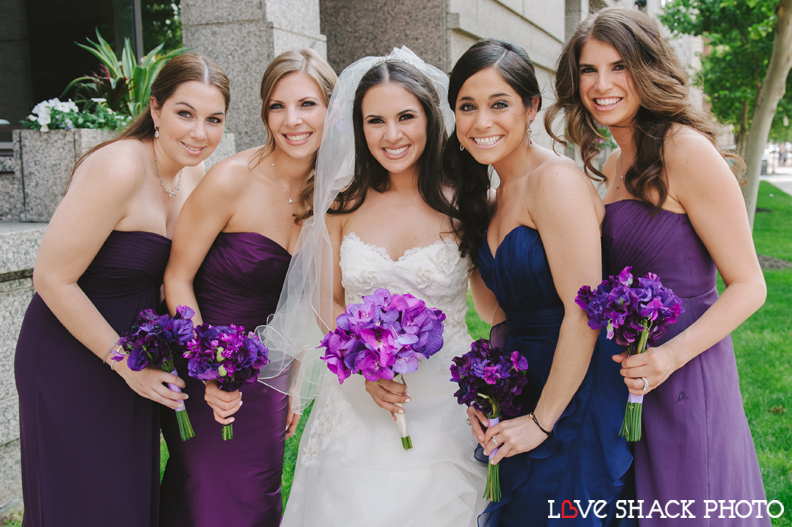 wedding trend - ultra violet bridesmaid bouquets and dresses
