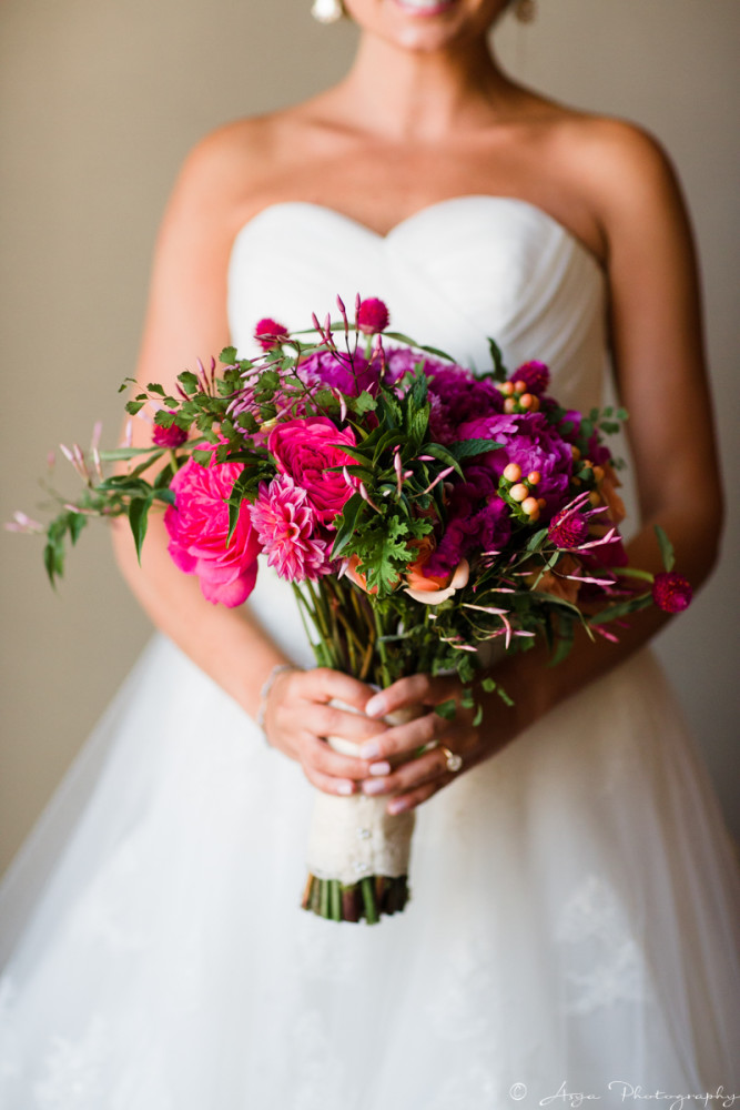 hot pink, peach and emerald bouquet