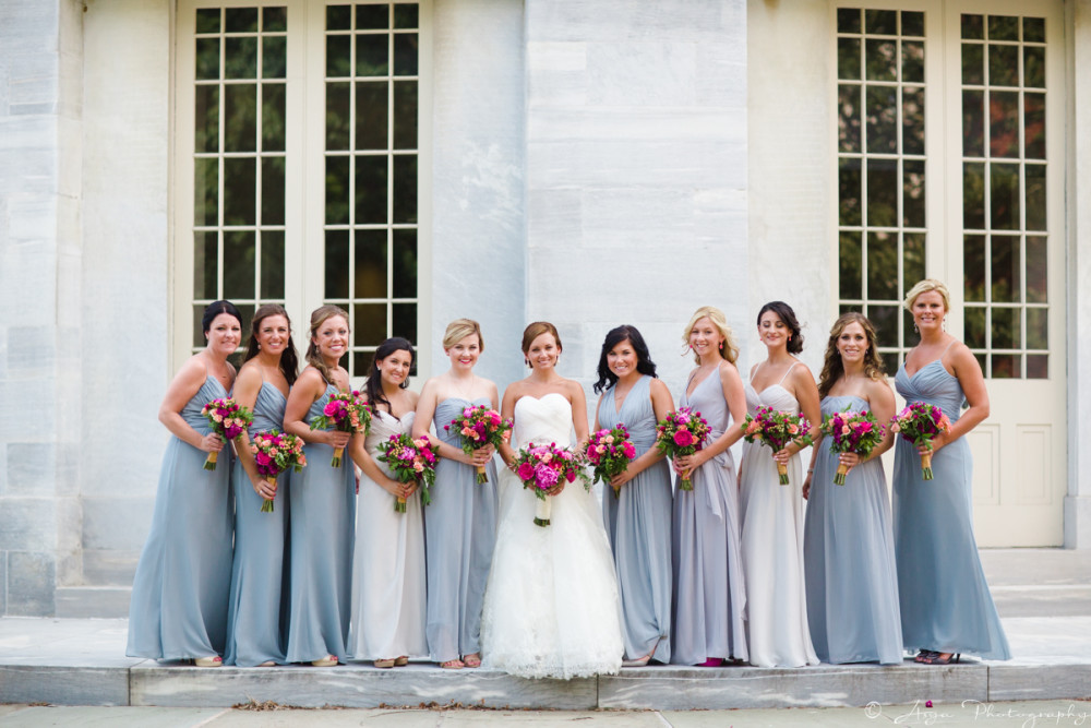 pale blue and hot pink bridal party