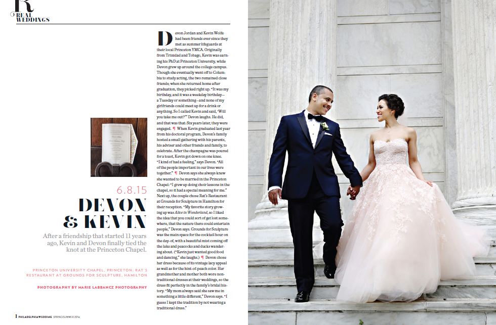 Devon + Kevin - Grounds for Sculpture Wedding Featured in Philadelphia Wedding Magazine Spring Summer 2016